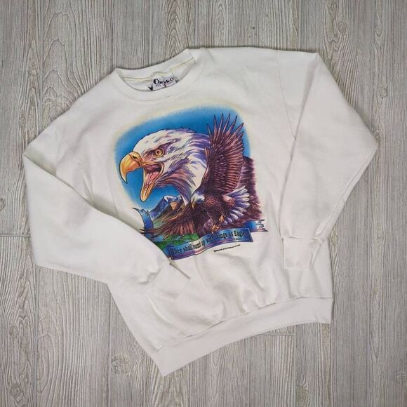 Vintage Cheek-0 Men’s Medium White Eagle Christianity Religious Pullover Sweater - Picture 1 of 7